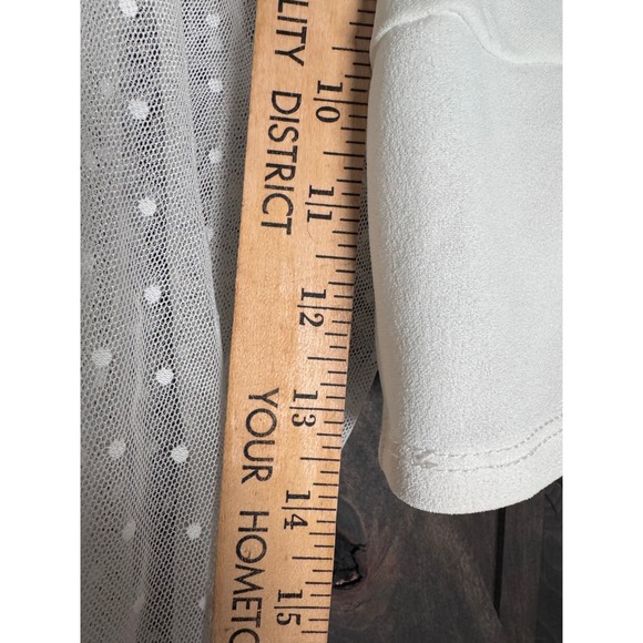 Evolutionary White Crop Top‎ Sheer Polka Dot Puff Sleeve Square Neck - Picture 4 of 5